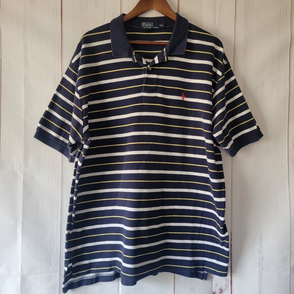 Polo Ralph Lauren Vintage 90’s Classic Fit, Textured Knit Striped Short-Sleeve - Picture 1 of 6